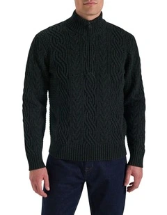 Bull Cable Half Zip Neck Knitwear in Charcoal