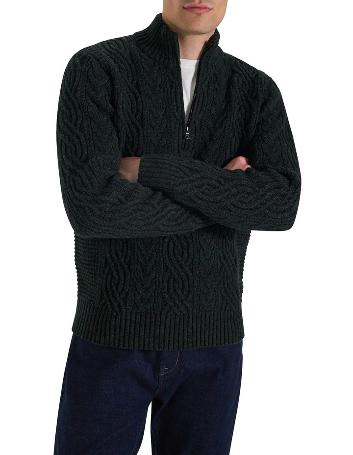 Bull Cable Half Zip Neck Knitwear in Charcoal image 2