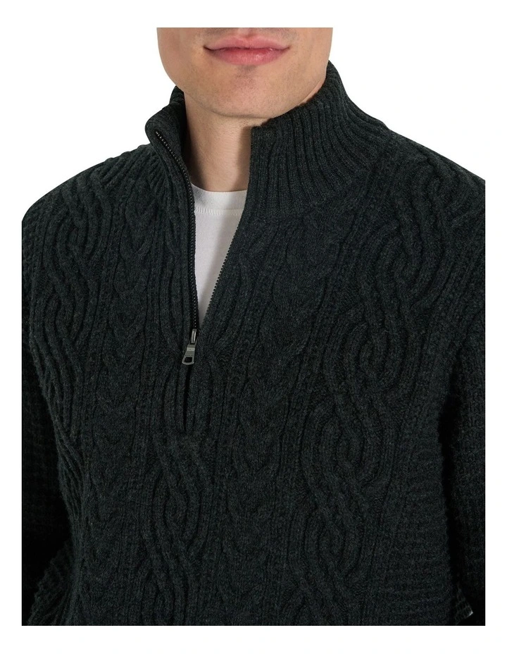 Bull Cable Half Zip Neck Knitwear in Charcoal image 4