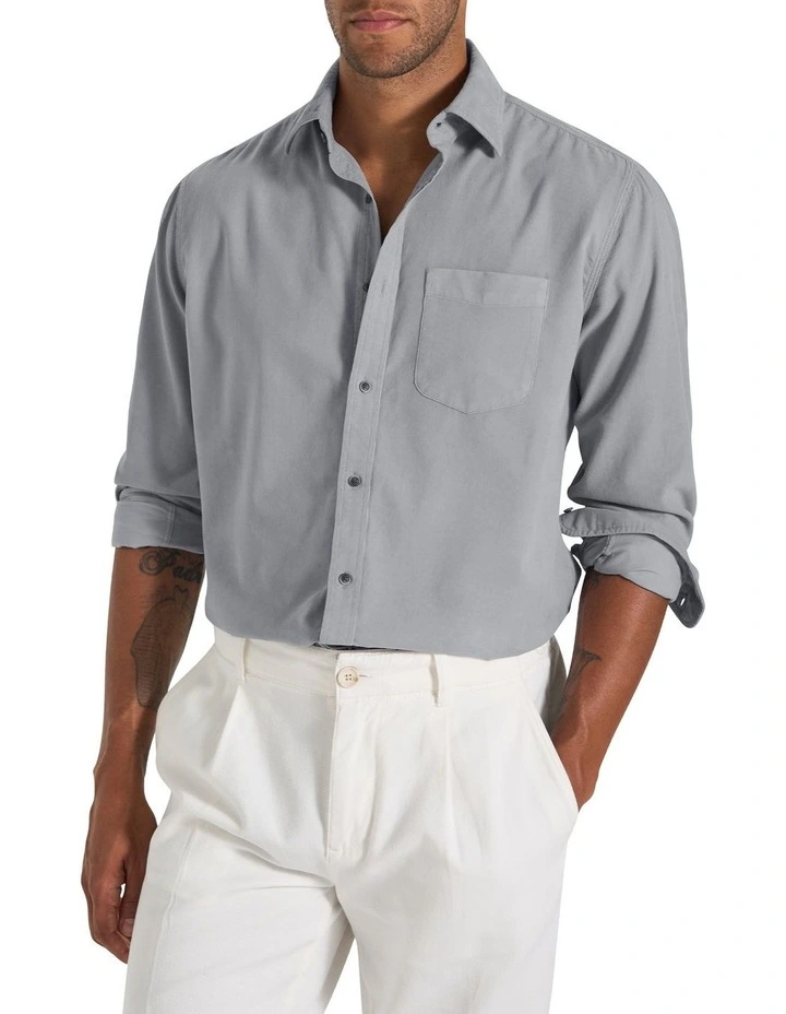 Geoff Cord Shirt in Powder Grey image 3