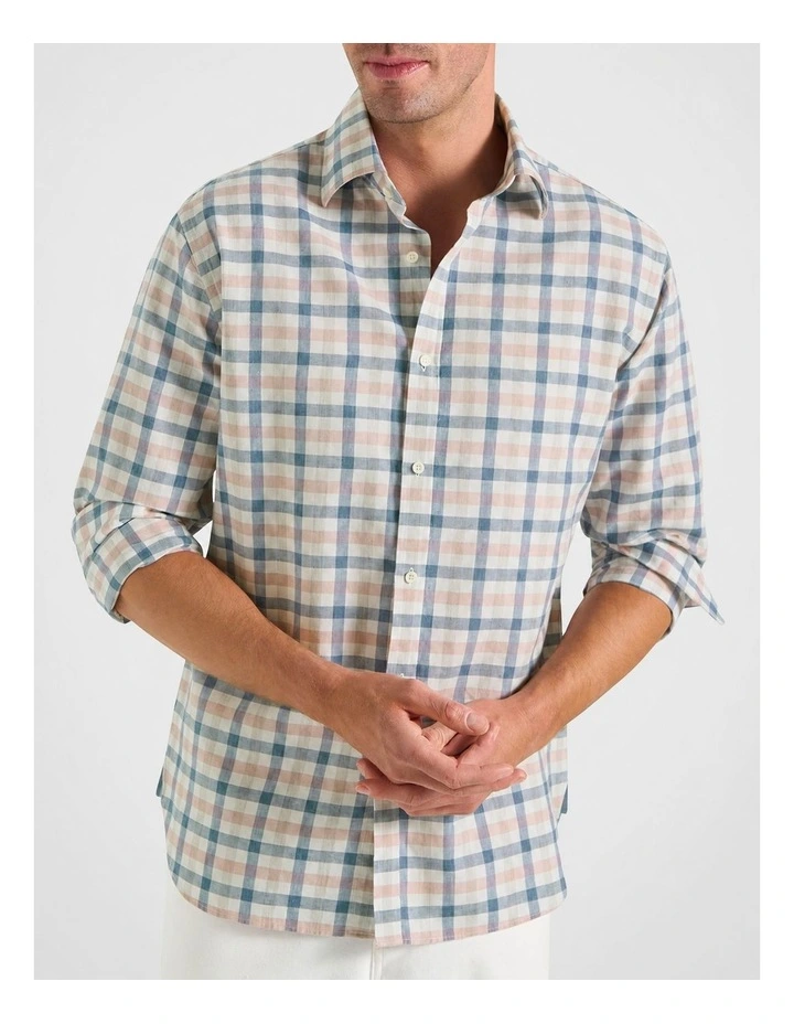 Henley Check Shirt in Blue Multi image 3