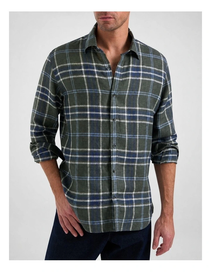 Adrian Check Shirt in Olive Multi image 3