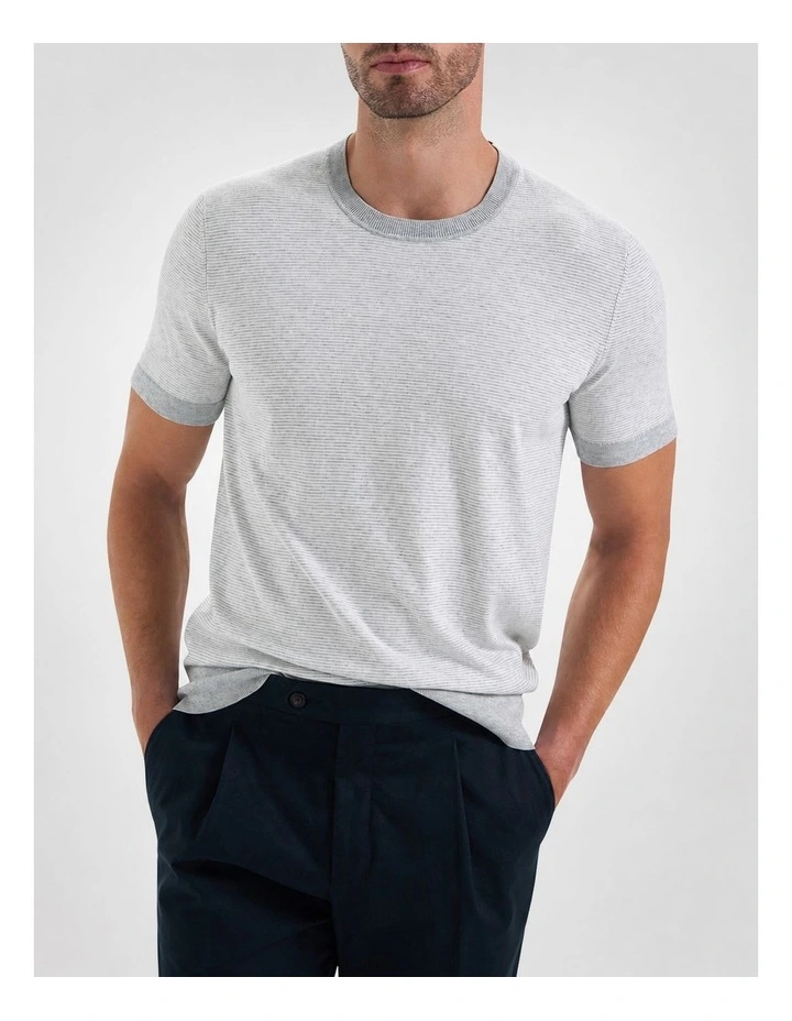 Elba Stripe Knit Tee in Grey Neutral image 3