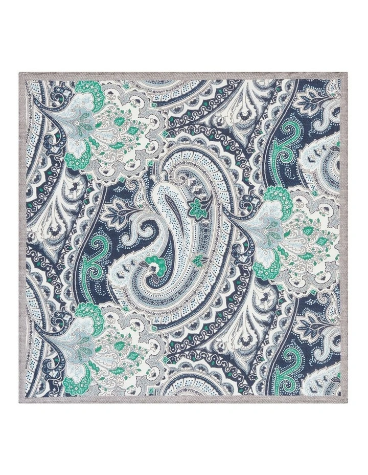 Gradara Pocket Square in Navy Green White image 1