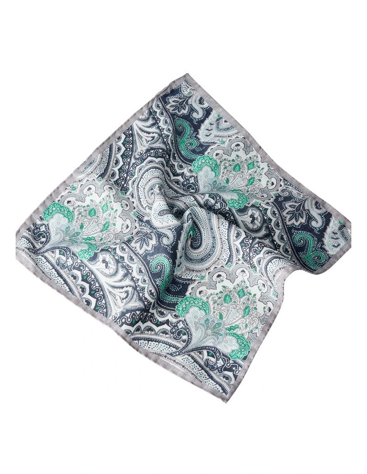 Gradara Pocket Square in Navy Green White image 2