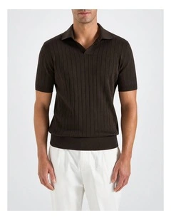 Haddington Cot Silk Knit Polo in Chocolate