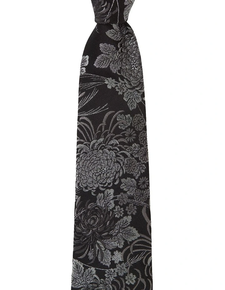 Crisantemo Silk Tie in Black image 1