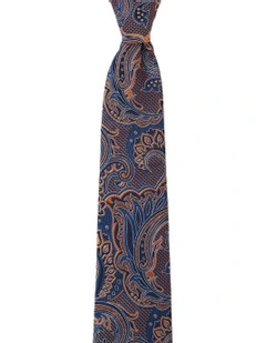 Pavone Paisley Silk Tie in Orange