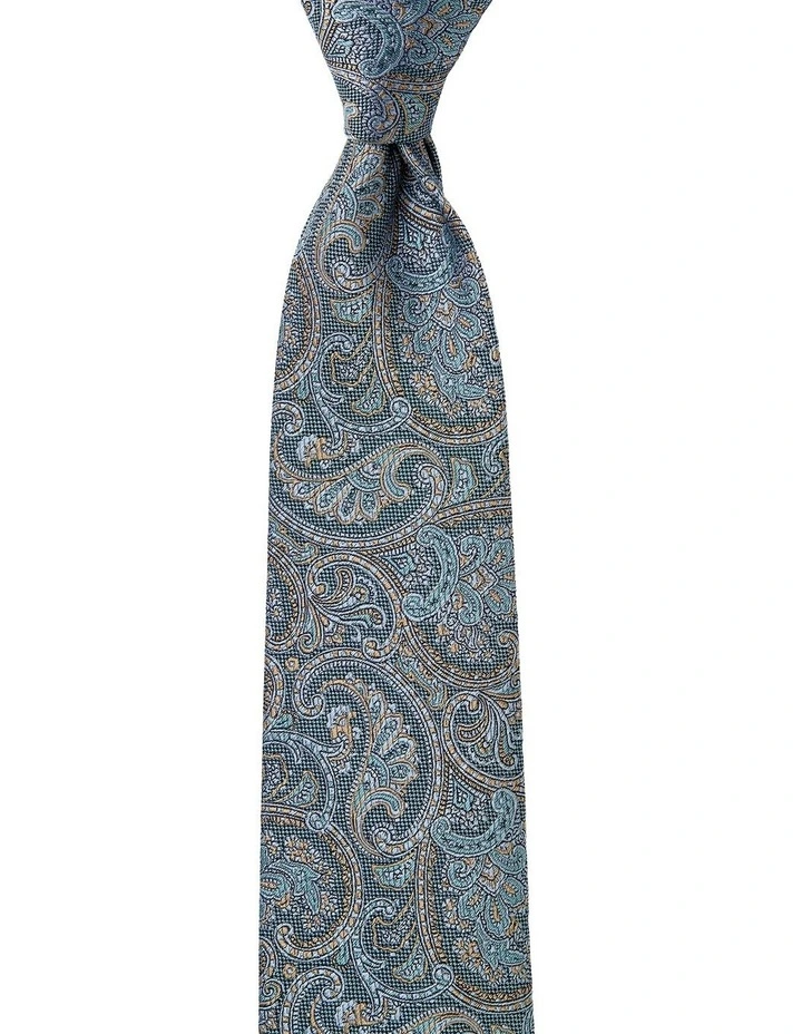 Matte Paisley Silk Tie in Teal image 1