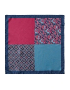 4-Way Fan Paisley Silk Pochette Pocket Square in Navy