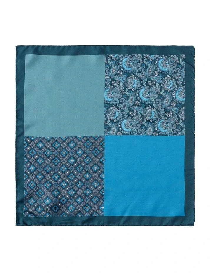 4-Way Fan Paisley Silk Pochette Pocket Square in Teal image 1