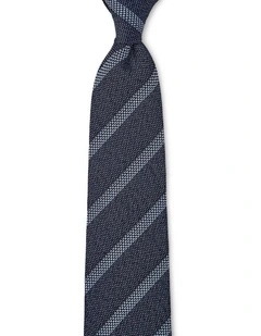 Tessuto A Righe Silk & Cotton Tie In Navy