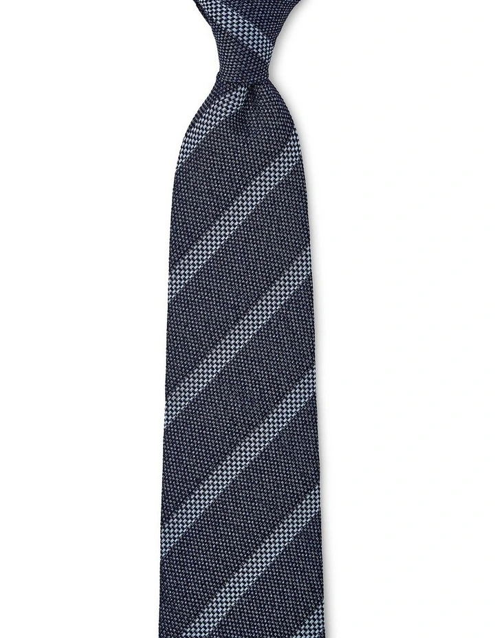 Tessuto A Righe Silk & Cotton Tie In Navy image 1