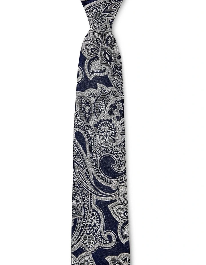 Paisley Grande Silk Tie In Pewter image 1