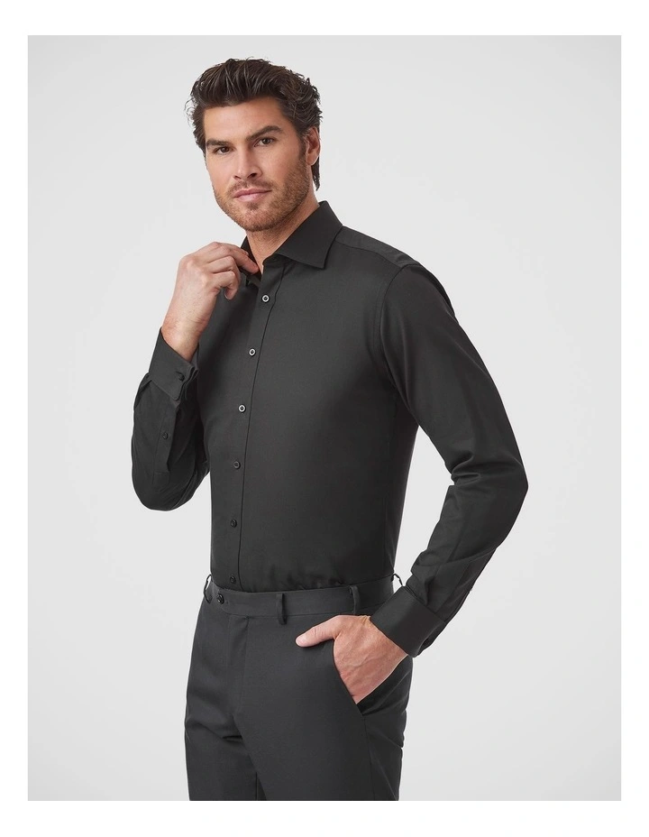 Turbina Tailored Fit French Cuff Shirt In Black image 3