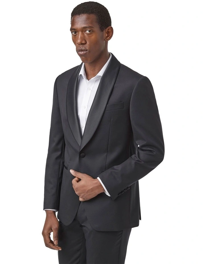 Ascot Slim Fit Shawl Jacket In Black image 2