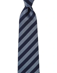 Awning Stripe Silk Tie In Navy