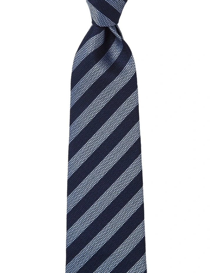 Awning Stripe Silk Tie In Navy image 1