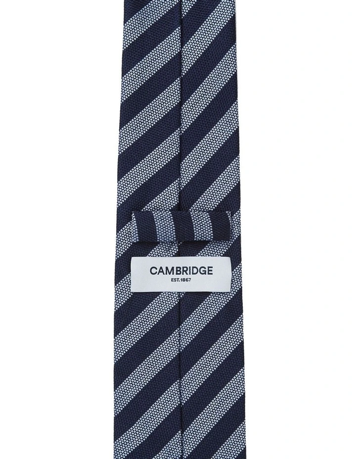 Awning Stripe Silk Tie In Navy image 2