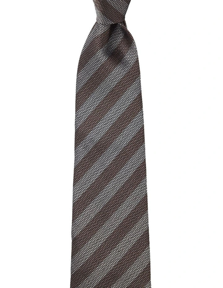 Awning Stripe Silk Tie In Taupe image 1