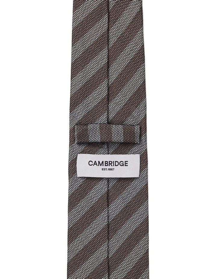 Awning Stripe Silk Tie In Taupe image 2