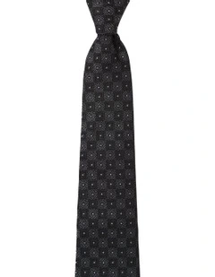 Checker Foulard Silk 7.5cm Tie In Black