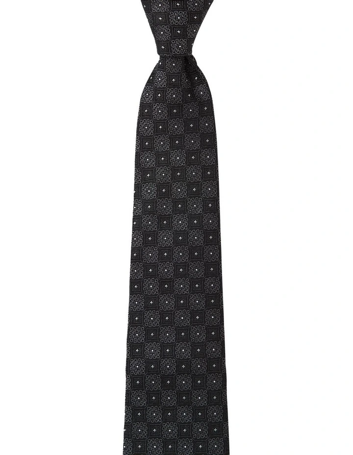 Checker Foulard Silk 7.5cm Tie In Black image 1