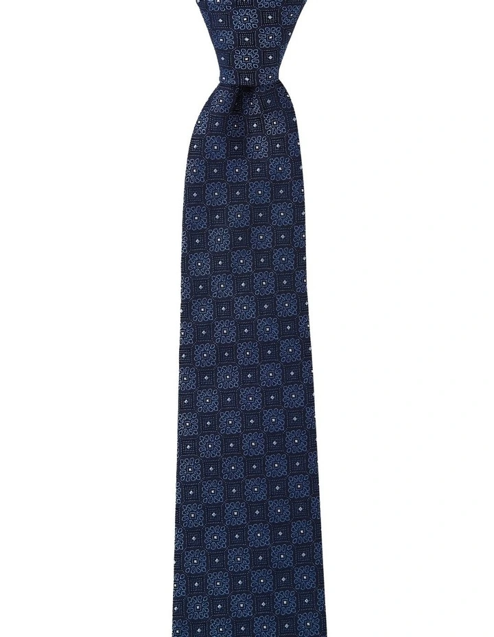 Checker Foulard Silk 7.5cm Tie In Blue image 1
