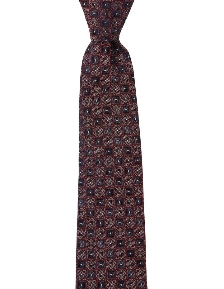 Checker Foulard Silk 7.5cm Tie In Terracotta image 1