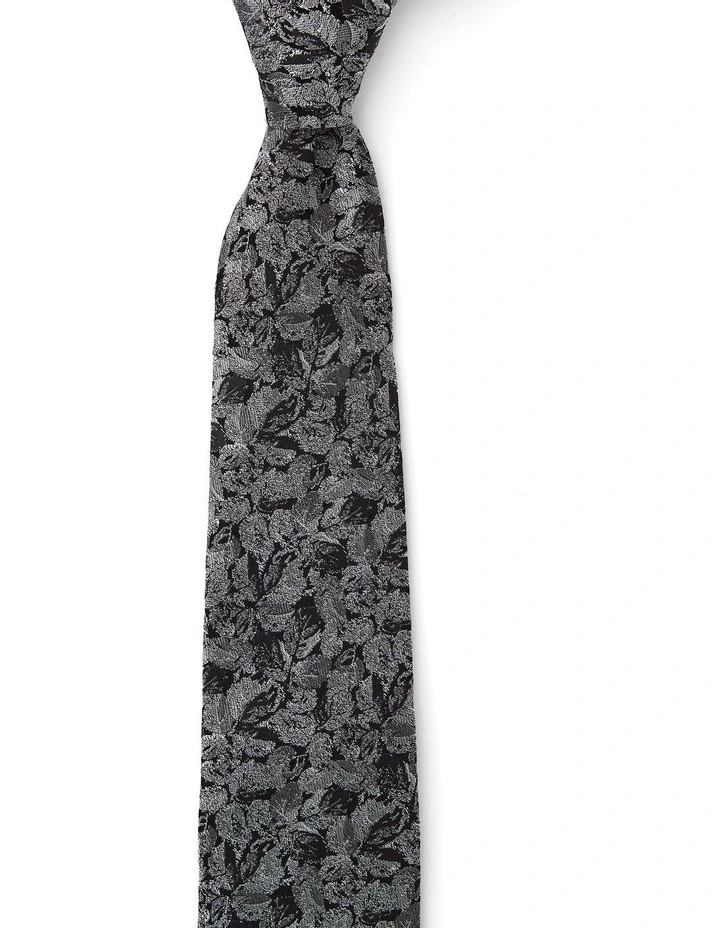 Leaves Silk Tie In Pewter image 1
