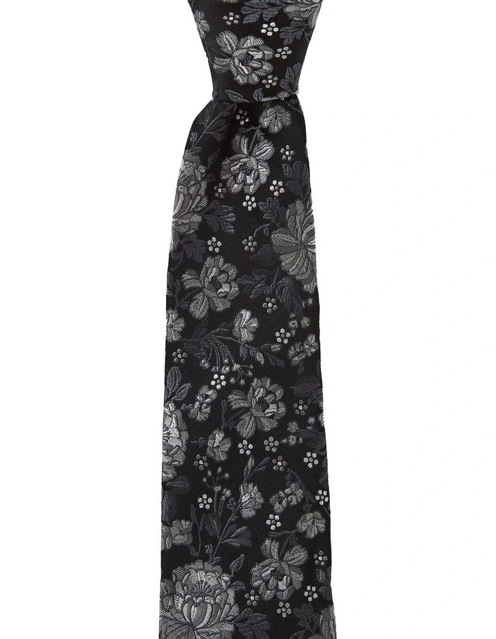 Floral Silk Tie In Black image 1