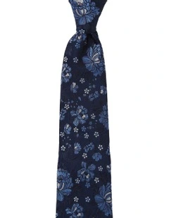 Floral Silk Tie In Blue