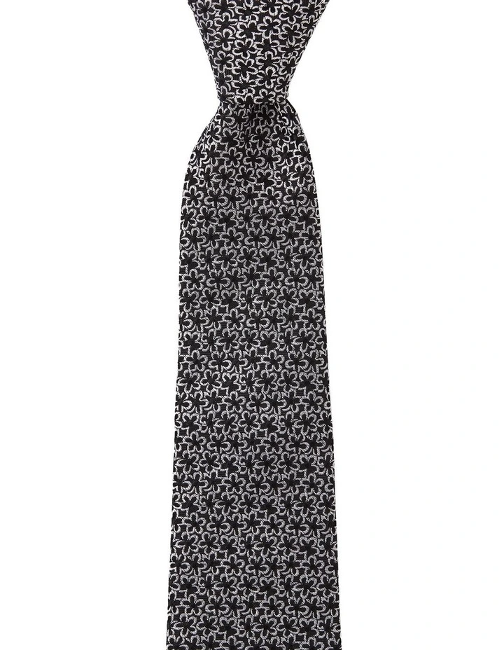 Micro Floral Silk Tie In Pewter image 1