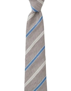 Stripe Linen & Silk Tie In Taupe