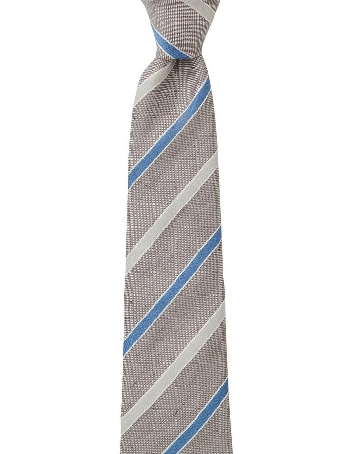 Stripe Linen & Silk Tie In Taupe image 1