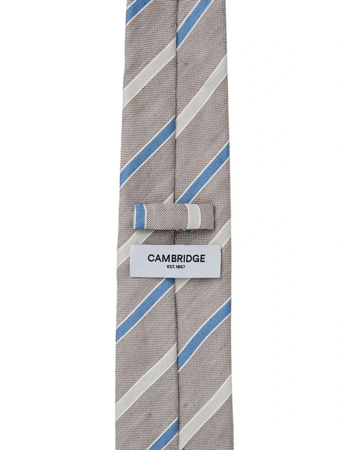 Stripe Linen & Silk Tie In Taupe image 2