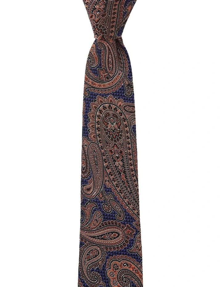 Textured Paisley Silk Tie In Rust image 1