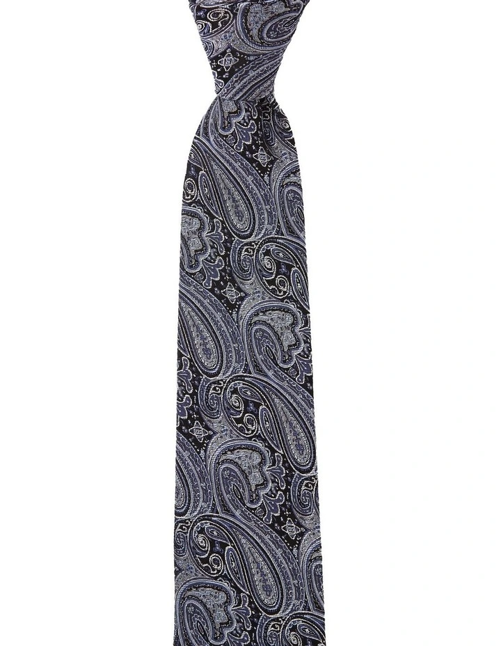 Matte Paisley Silk Tie In Blue image 1