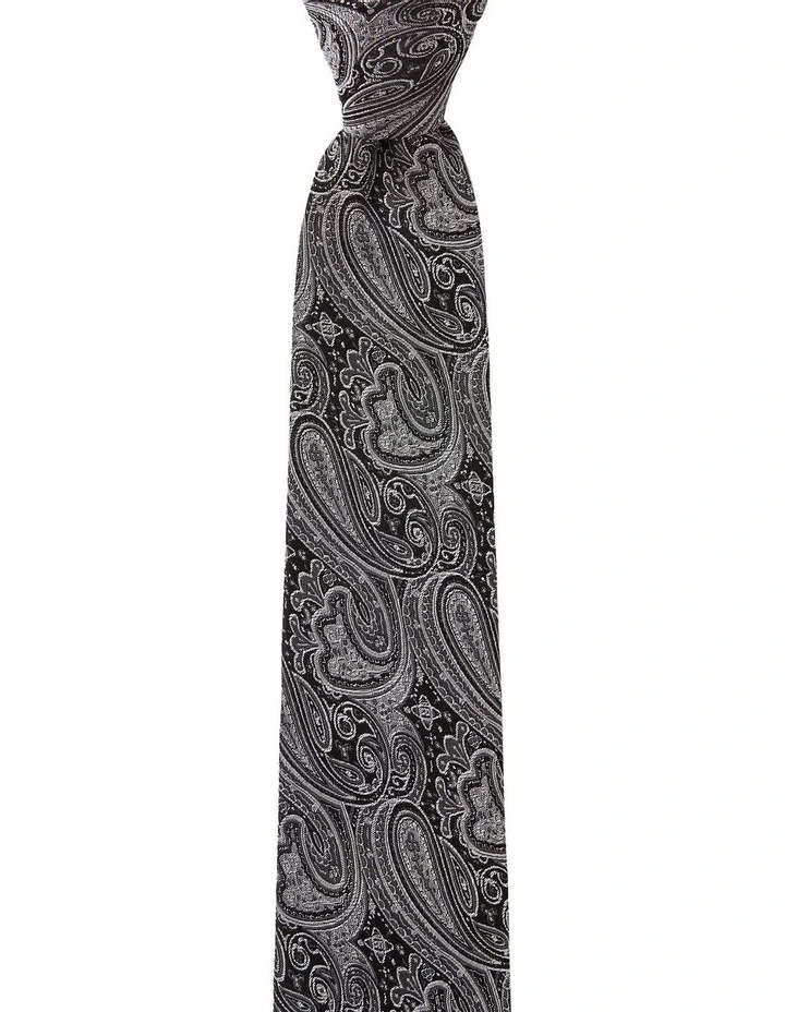 Matte Paisley Silk Tie In Grey image 1