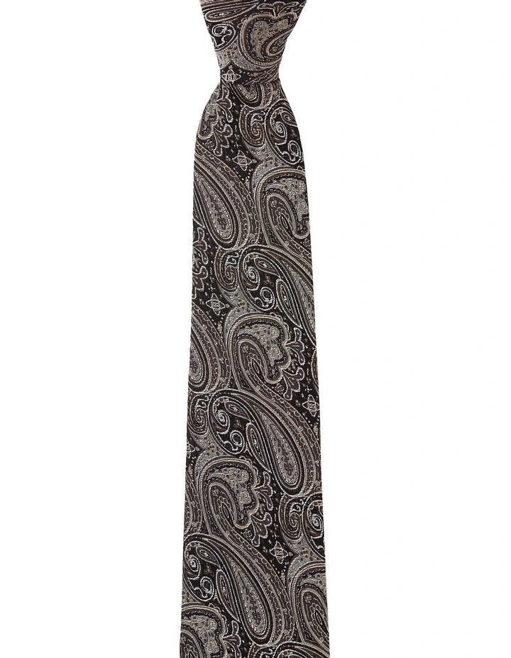 Matte Paisley Silk Tie In Taupe image 1