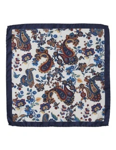 Peony Paisley Silk Pocket Square in Navy