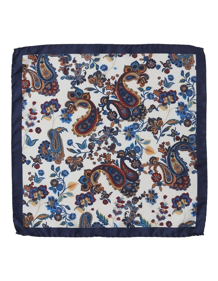 Peony Paisley Silk Pocket Square in Navy image 1