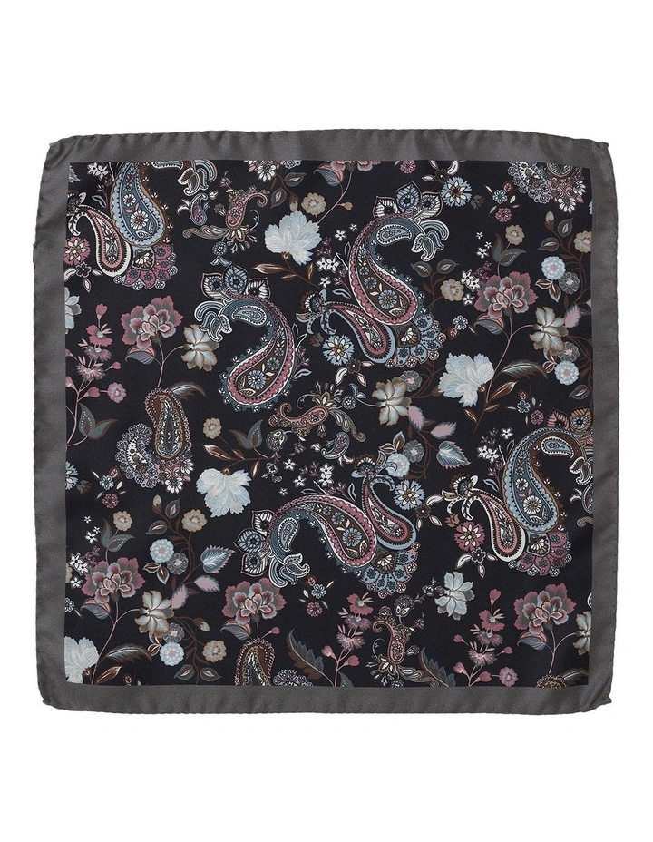 Peony Paisley Silk Pocket Square in Taupe image 1