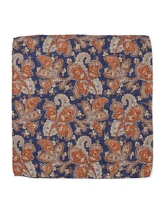 Soft Paisley Silk Pocket Square In Orange