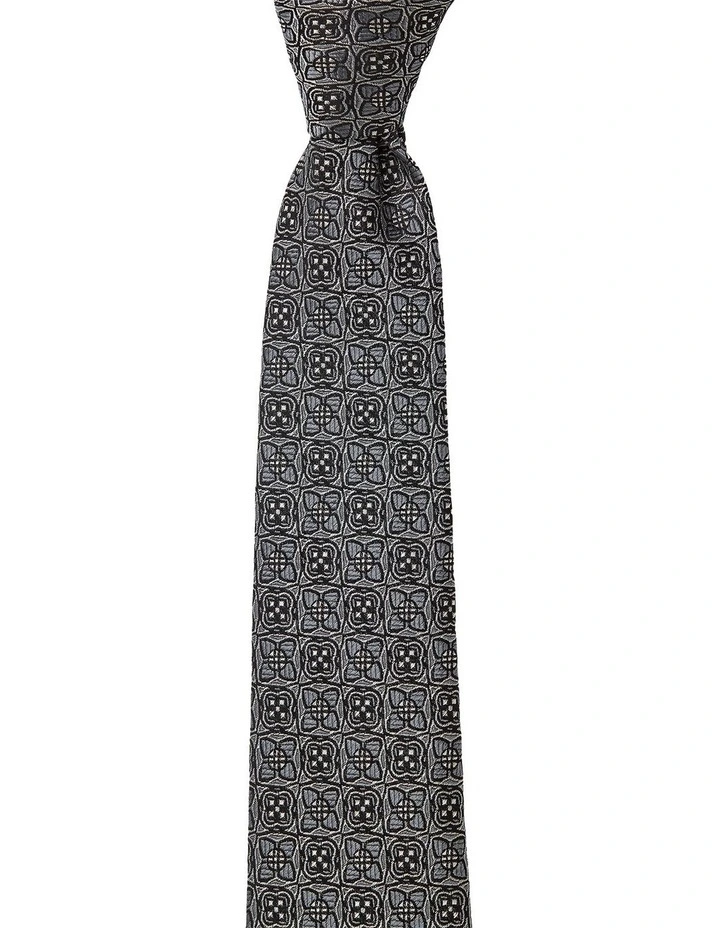 Quatrefoil Silk Tie In Pewter image 1
