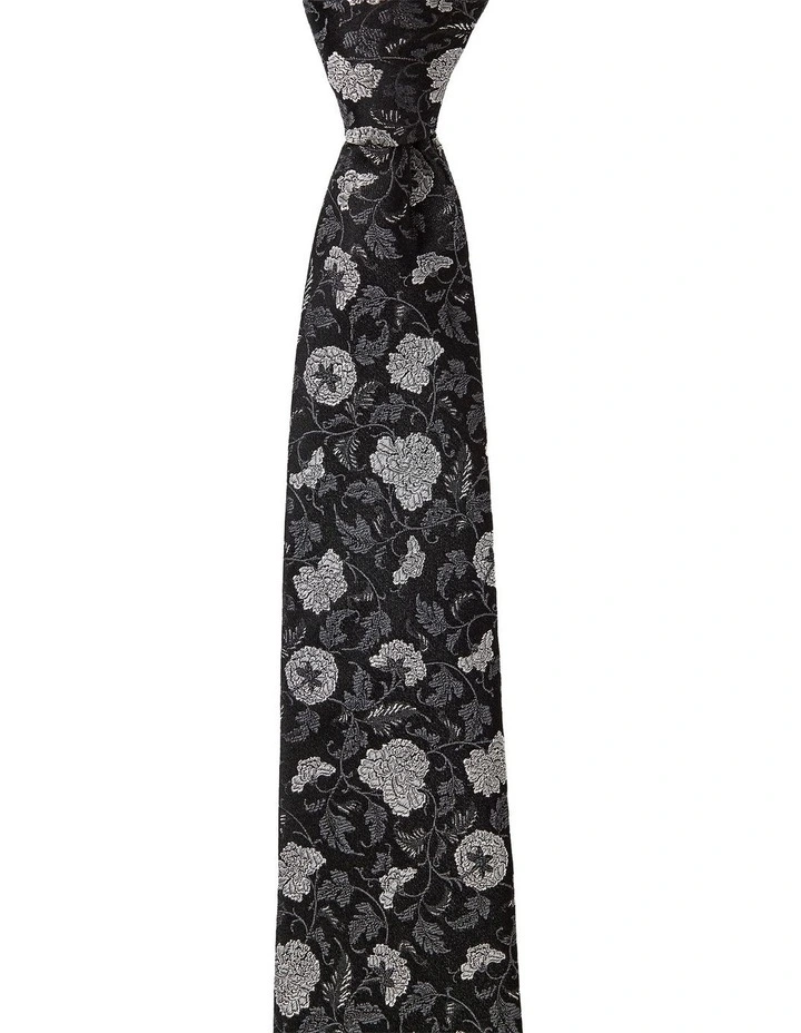 Carnations Silk Tie in Black image 1