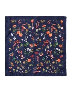 Allium Floral Silk Pocket Square in Navy