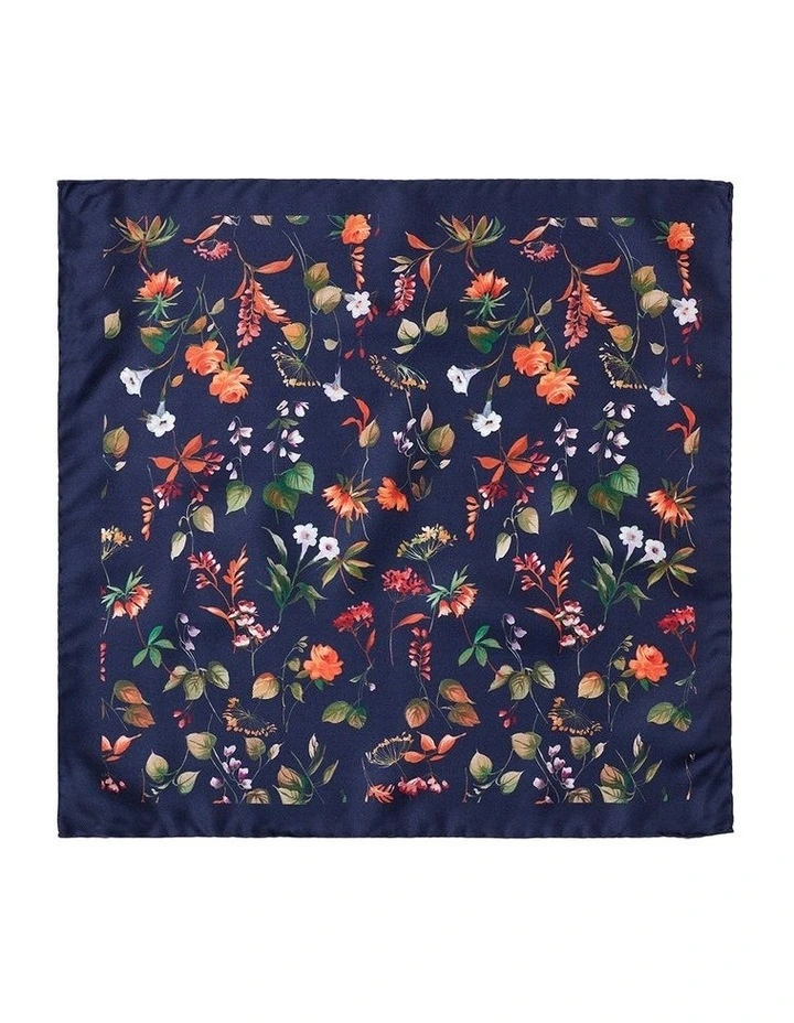Allium Floral Silk Pocket Square in Navy image 1