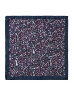 Royal Paisley Silk Pocket Square In Navy