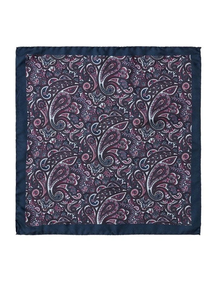 Royal Paisley Silk Pocket Square In Navy image 1